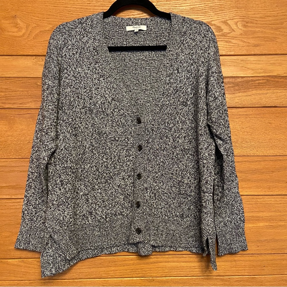 Madewell speckled black and white cotton blend button front cardigan sweater